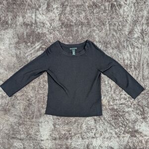 Apostrophe Black Scoop Neck Top M/L 3/4 Sleeve Minimalist Career Chic